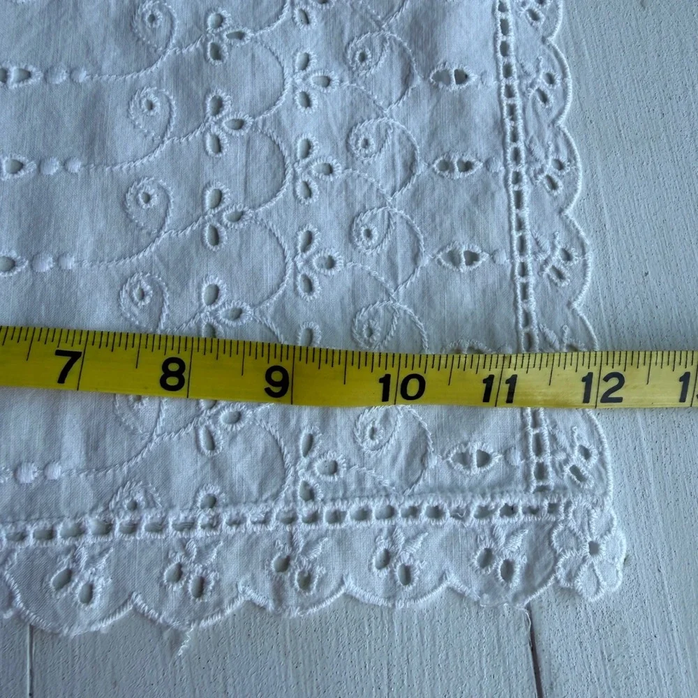 Vintage White Eyelet Lace Table Runner Embroidered Scalloped Edge 12x40